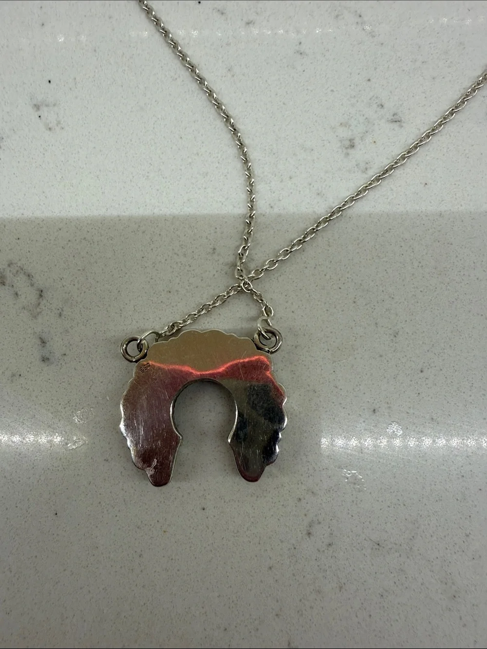 NWOT Sterling Silver  wild horse White and brownStone Horseshoe Pendant Necklace